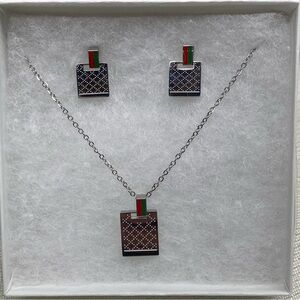 Italian Designer Silver Pendant Necklace and Earring Set